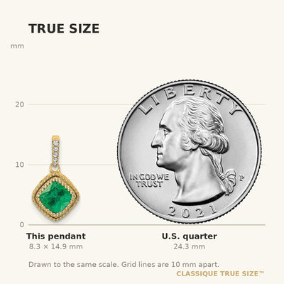14K Cushion Emerald and Diamond Pendant with Side Diamond Detail