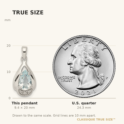 Sterling Silver Rhodium-plated Diamond and Aquamarine Pendant, 20 x 10mm