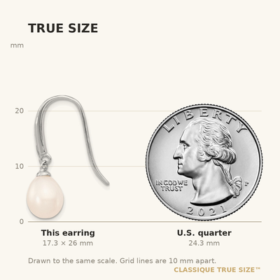 Sterling Silver Rhodium-plated White Teardrop Freshwater Cultured Pearl Dangle Earrings, 26 x 8 to 9mm