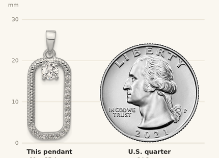 Classique True Size: Sterling Silver Rhodium-plated CZ Textured Rectangle Pendant shown next to a US quarter (24.3 mm)