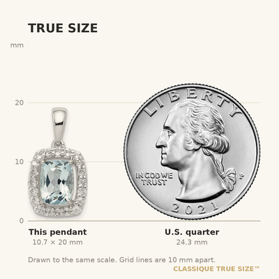 Sterling Silver Rhodium Plated White Topaz & Aquamarine Pendant, 20 x 11mm
