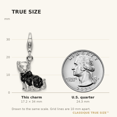 Amore La Vita Sterling Silver Rhodium-plated Polished Enameled Swarovski Crystal Black Cat Charm with Fancy Lobster Clasp