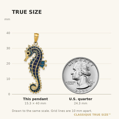 14K 3D Enameled Seahorse Pendant