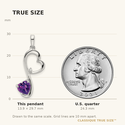 14K White Gold Amethyst and Diamond Heart Pendant, 29.7 x 10.25mm