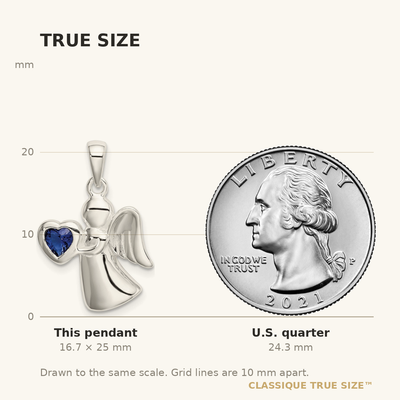 Sterling Silver Angel w/Dark Blue CZ Heart Pendant