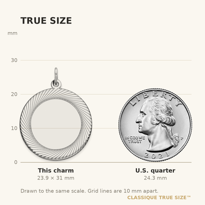 Sterling Silver Rhod-plated Eng. Round Polish Front/Satin Back Disc Charm, 31 x 22mm