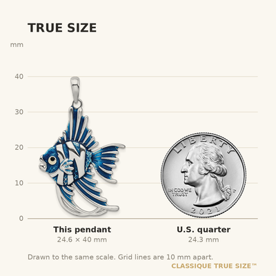 De-Ani Sterling Silver Rhodium-Plated Polished Enameled Angel Fish Pendant