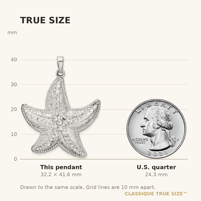 De-Ani Sterling Silver Rhodium-plated Polished Diamond-Cut Large Starfish Pendant