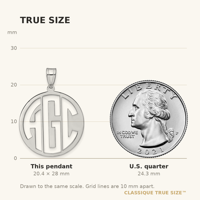 14K White Gold Round Cut-out Monogram Pendant, 28 x 25mm