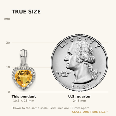 Sterling Silver Rhodium-plated Citrine and Diamond Pendant, 18 x 9.3mm