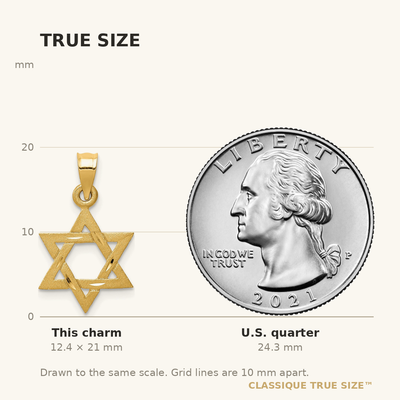 14K Solid Satin Star of David Charm, 21 x 13mm