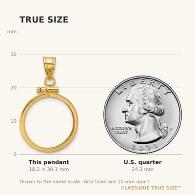 Wideband Distinguished Coin Jewelry 14K Polished x Screw Top Coin Bezel Pendant, 30.1 x 18.65mm