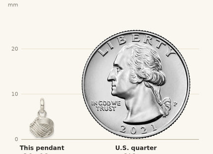 True size: Sterling Silver Love Knot Small Pendant shown next to a US quarter (24.3 mm)