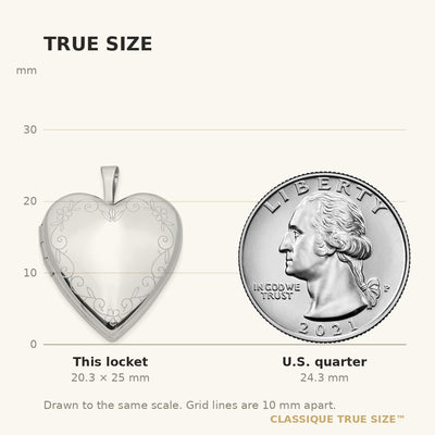 14K White Gold Floral Vine Border Heart Locket
