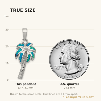 Sterling Silver Rhodium-plated Created Blue Opal Inlay Palm Tree Pendant