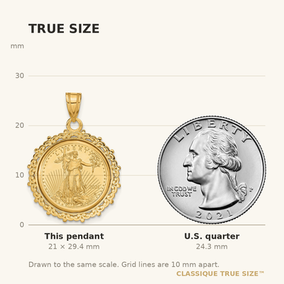 Wideband Distinguished Coin Jewelry 14K Polished Fancy Mounted 1/10oz American Eagle Prong Coin Bezel Pendant, 29.4 x 21.5mm