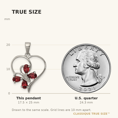 Sterling Silver Rhodium Garnet & Diamond Butterfly Heart Pendant