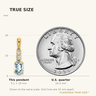 14K Oval Aquamarine and Diamond Pendant, 19 x 5mm