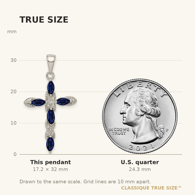 Sterling Silver Rhodium-plated Sapphire and Diamond Cross Pendant