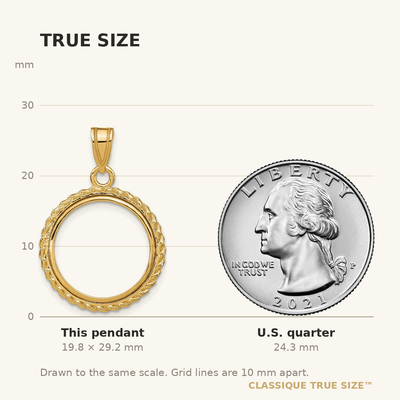 Wideband Distinguished Coin Jewelry 14K Polished with Casted Rope Prong Coin Bezel Pendant, 29.2 x 20mm