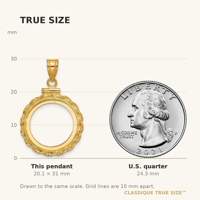 Wideband Distinguished Coin Jewelry 14K Polished Wide Twisted Wire x Screw Top Coin Bezel Pendant, 31 x 20.9mm