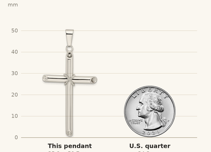 Classique True Size: Sterling Silver Polished X Center Large Hollow Tube Cross Pendant shown next to a US quarter (24.3 mm)