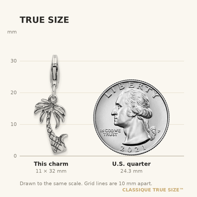 Amore La Vita Sterling Silver Rhodium-plated Polished 3-D Antiqued Palm Tree Charm with Fancy Lobster Clasp
