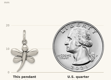 Classique True Size: Sterling Silver Antiqued Dragonfly Pendant shown next to a US quarter (24.3 mm)