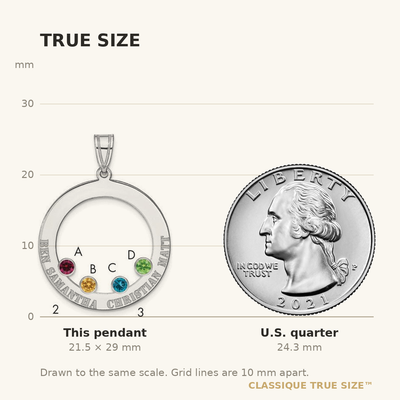 SS/Rhodium-plated 4 Birthstone Circle with SS Bezel Family Pendant