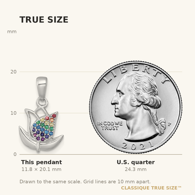 Sterling Silver Rhodium-plated Polished Rainbow Nano Crystals Tulip Pendant