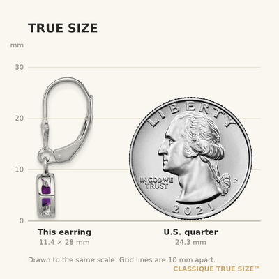 Sterling Silver Rhodium Plated Oval Amethyst Leverback Earrings, 28 x 7mm