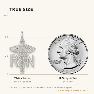 14K White Gold RN Nurse Charm
