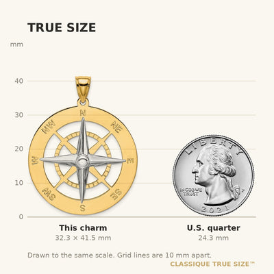 14K Two-tone Nautical Compass White Needle Charm