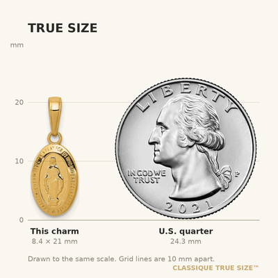 14K Miraculous Medal Charm, 21 x 8mm