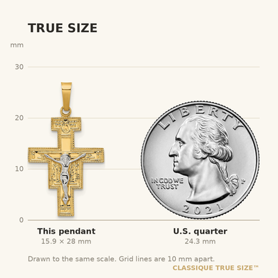 14K Two-tone Solid Crucifix Pendant, 28 x 16mm