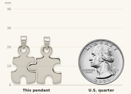 True size: Sterling Silver Polished Puzzle Pieces Pendant shown next to a US quarter (24.3 mm)