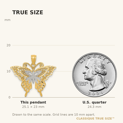 14K w/Rhodium Fancy Butterfly Pendant