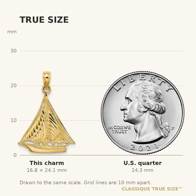 14K Polished and Textured Sailboat Charm