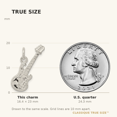 Sterling Silver Electric Guitar Charm, 23 x 10mm