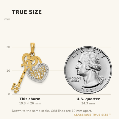 14K w/White Rhodium Moveable Filigree Heart Key and Lock Charm