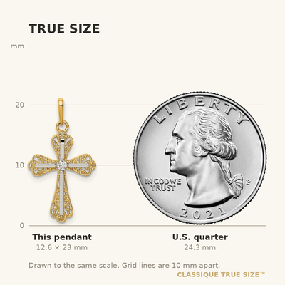 14K w/White Rhodium CZ Cross Pendant