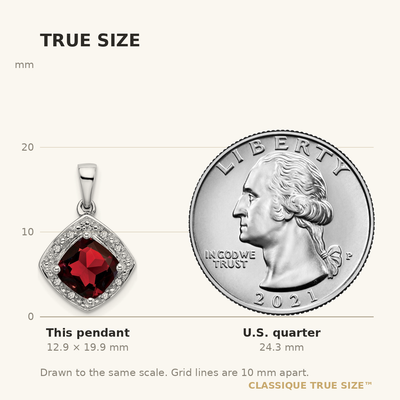 14K White Gold Cushion Garnet and Diamond Pendant, 19.9 x 12.4mm