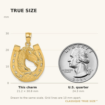 14K Polished and Engraved Horse Head In Shoe Charm