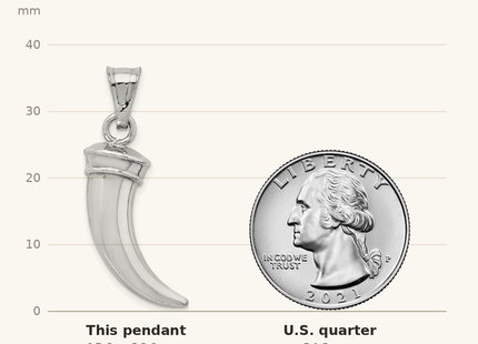 Classique True Size: Sterling Silver Rhodium-plated Polished Claw Pendant shown next to a US quarter (24.3 mm)