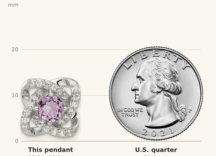Classique True Size: Sterling Silver Rhodium-plated Polished Amethyst/CZ Chain Slide Pendant shown next to a US quarter (24.3 mm)