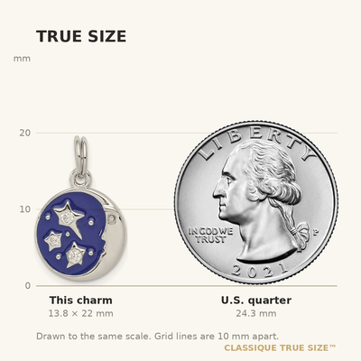 Sterling Silver Rhodium-plated Enameled and CZ Moon and Star Charm