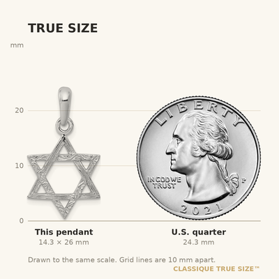 14K White Gold Star Of David Pendant, 26 x 15mm