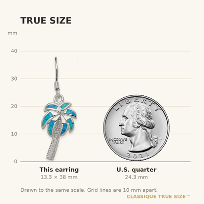 Sterling Silver Rhodium-plated Created Blue Opal Inlay Palm Tree Dangle Earrings