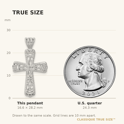 Sterling Silver Rhodium-plated Filigree Textured Cross Pendant