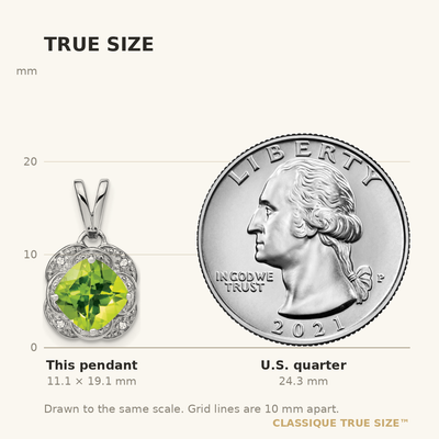14K White Gold Cushion Peridot and Diamond Pendant, 19.1 x 10.3mm